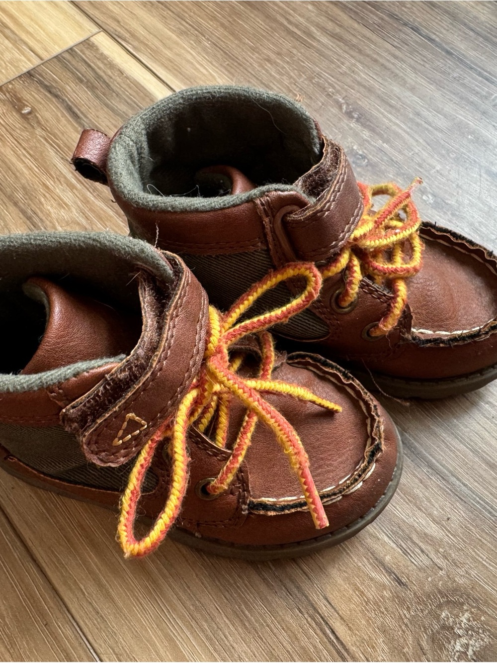 Carter's Brown Leather Kids Boots with Yellow and Orange Laces